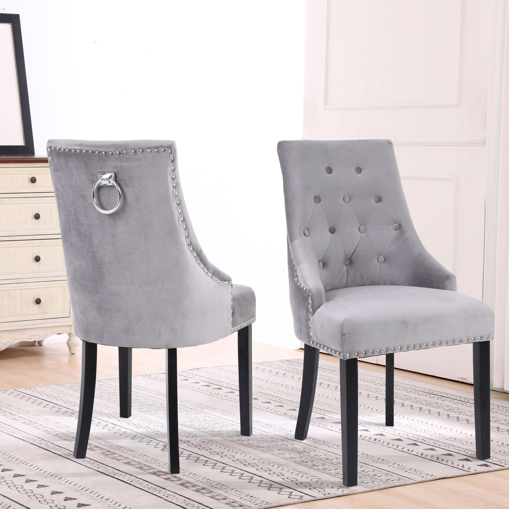 Neo Set of 2 Grey Studded Velvet Dining Chair Image 8