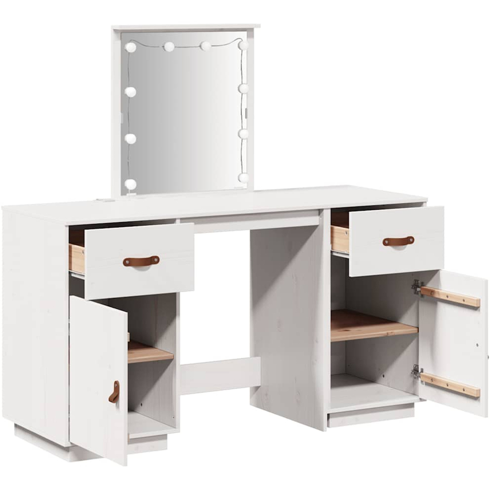 vidaXL 2 Door 2 Drawer White Dressing Table Set with LED Mirror Image 3