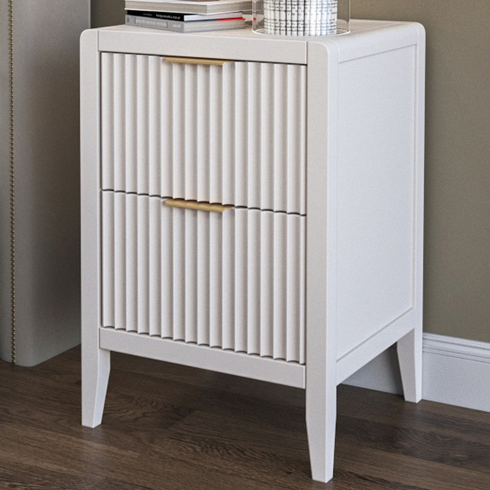 Castel 2 Drawers White Bedside Table Image 1