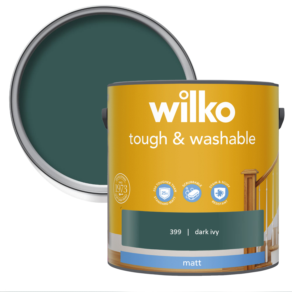 Wilko Tough & Washable Dark Ivy Matt Emulsion Paint 2.5L Image 1