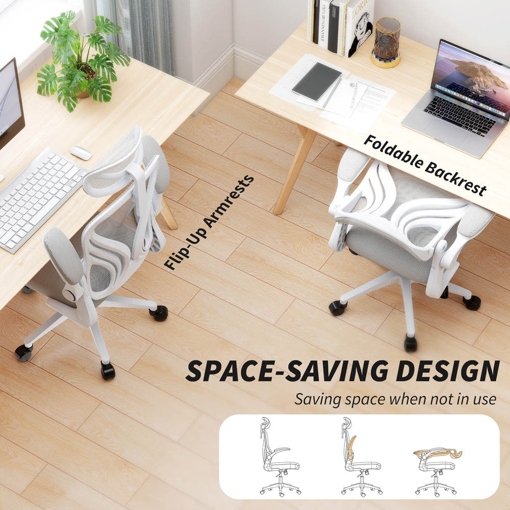 Portland Grey Mesh Height Adjustable Foldable Ergonomic Swivel Office Chair with Headrest Image 5