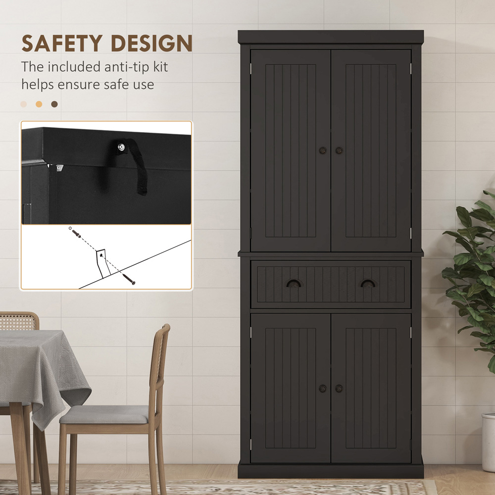 HOMCOM 4 Door Single Drawer Black Kitchen Storage Cabinet Image 6
