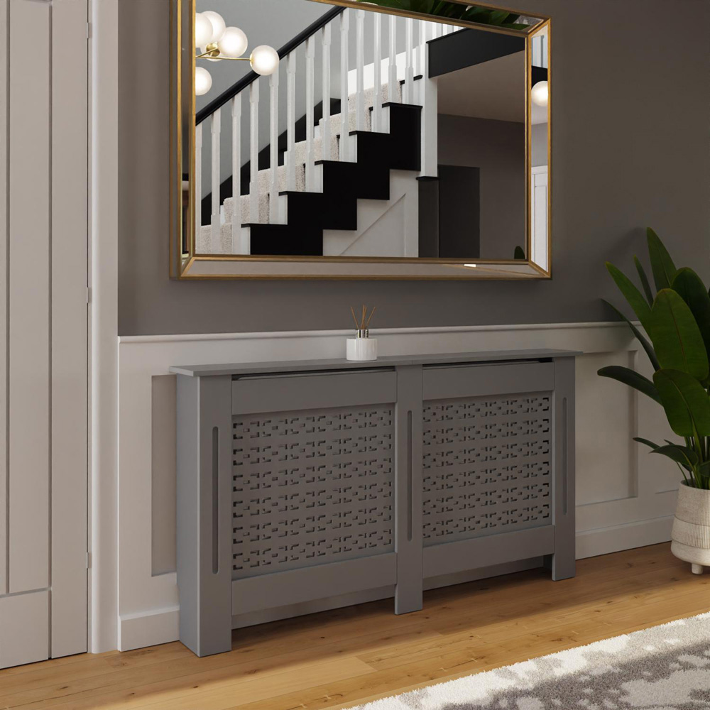 FWStyle Grey Geometric Pattern MDF Radiator Cover Large Image 2