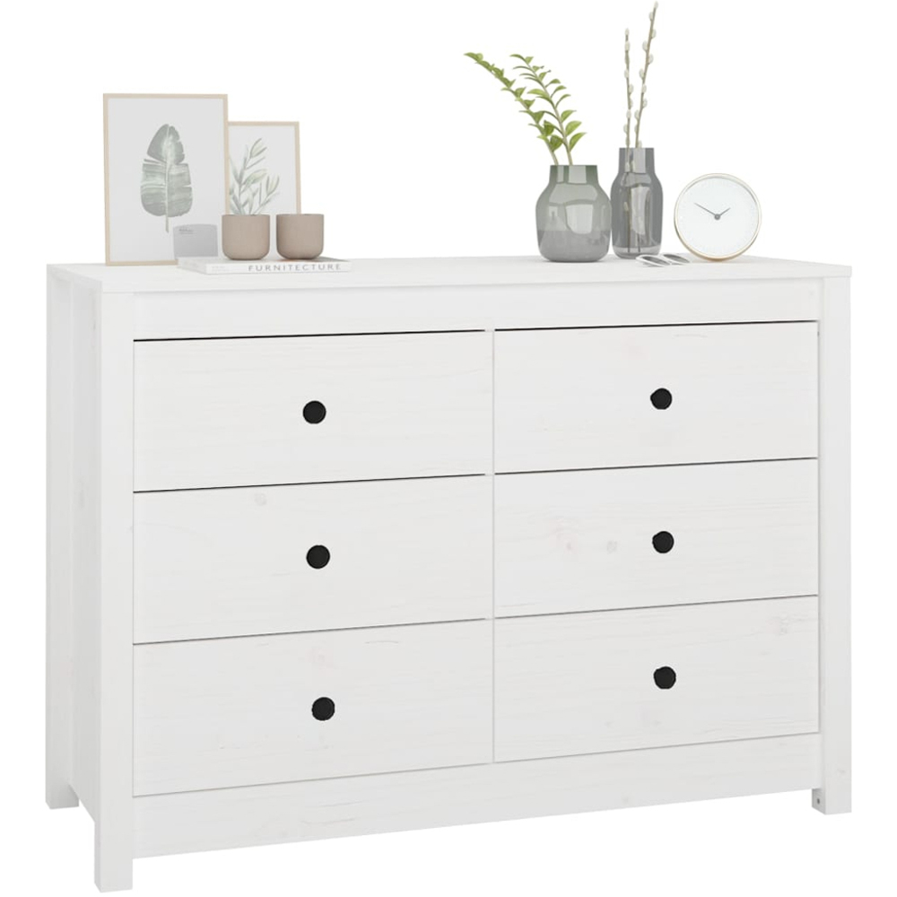 vidaXL 6 Drawer White Solid Pine Wood Sideboard Image 6