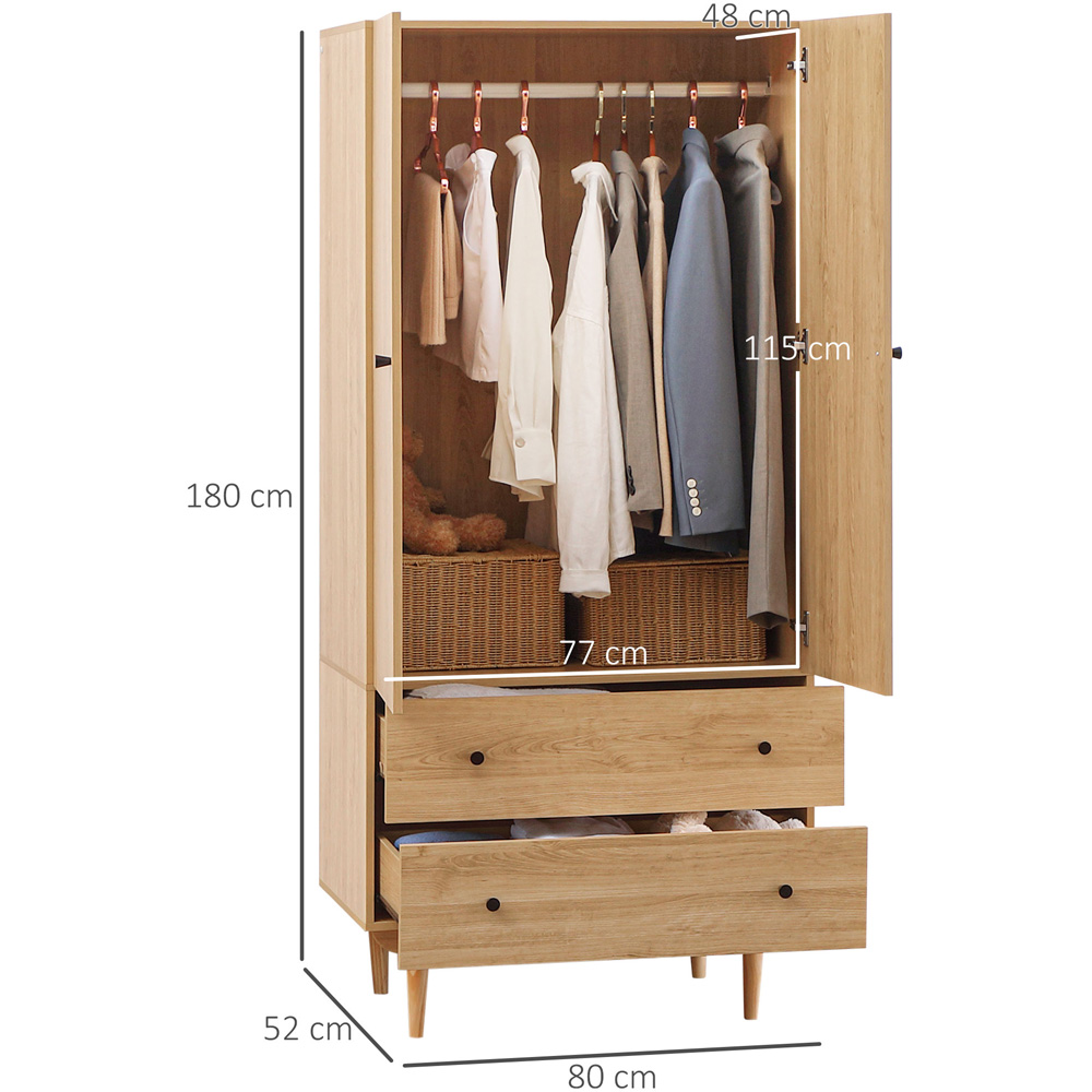 Portland 2 Door 2 Drawer Natural Wardrobe Image 7