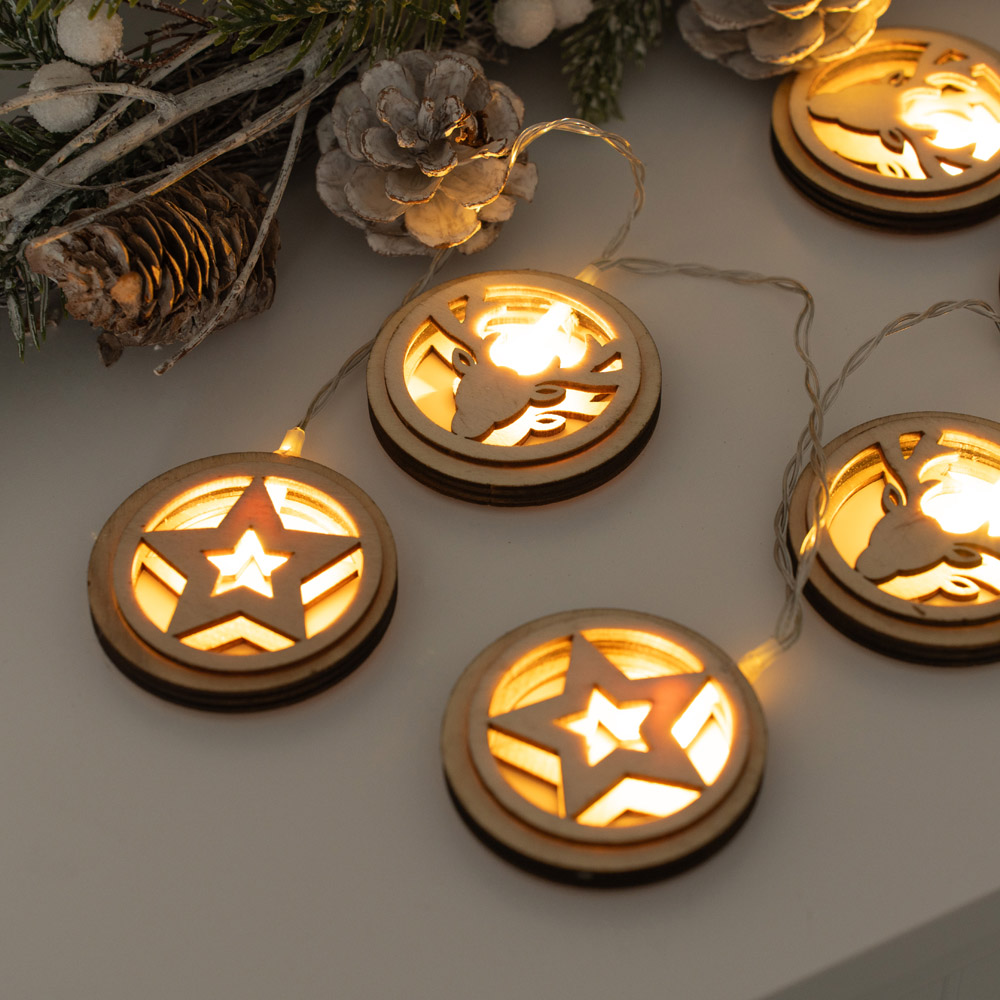 ValueLights 10 LED Wooden Disk Star LED String Light Image 8