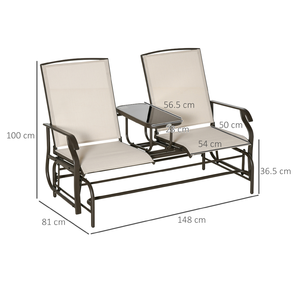 Outsunny Gliding Chair Tea Table Khaki Image 7