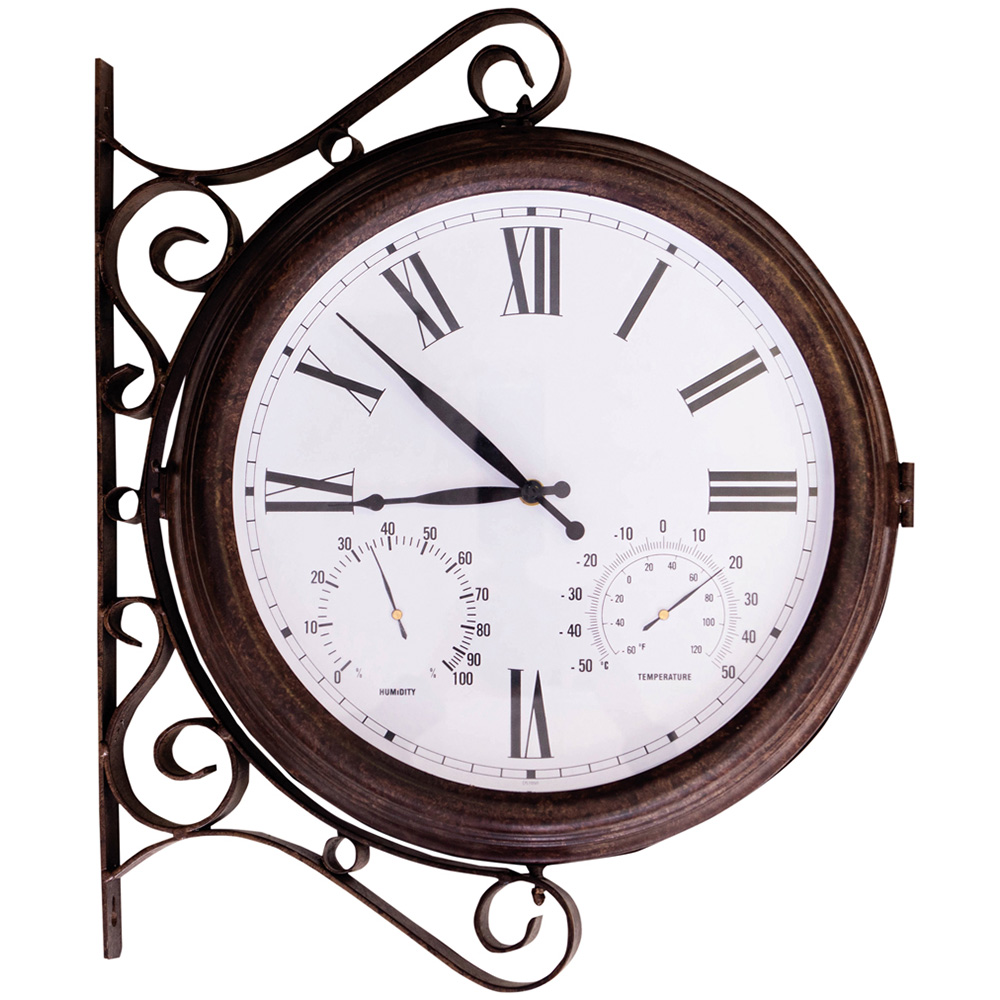 St Helens Double Sided Garden Clock with Thermometer and Hygrometer 49.5cm Image 1