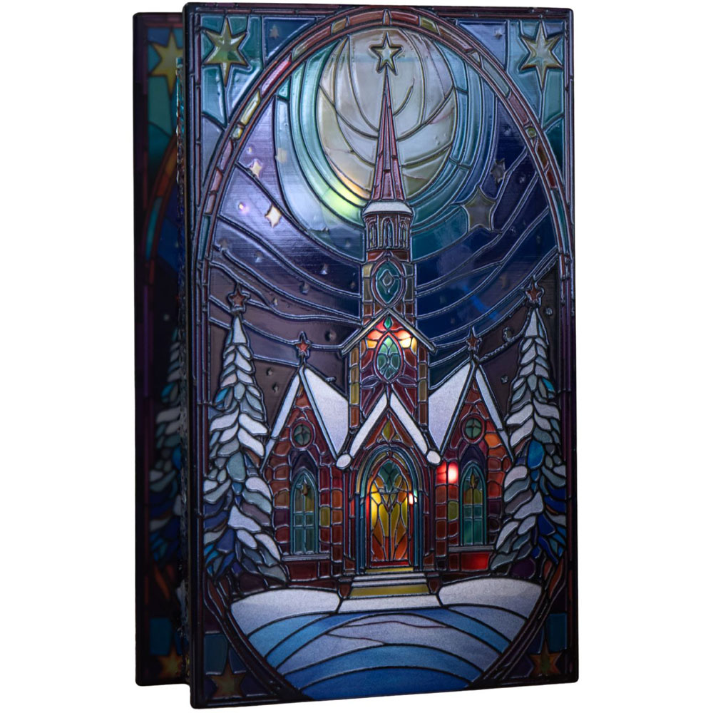 Samuel Alexander 50 Warm White LED Church Scene Light Up Stained Glass Decoration 21cm Image 1