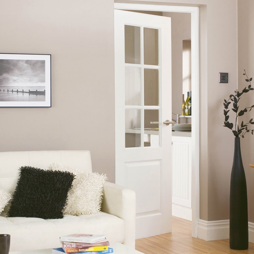 JB Kind Faro Moulded White Glazed Internal Door 1981 x 762mm Image 2