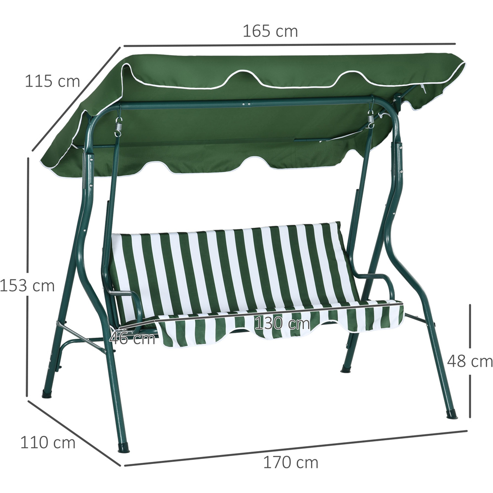 Outsunny 3 Seater Green and White Swing Chair with Canopy Image 8