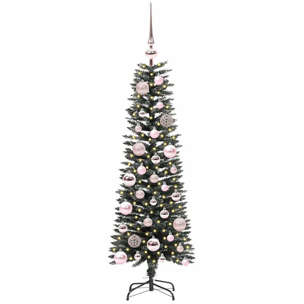 vidaXL Pre-Lit Pink Baubles Green Artificial Christmas Tree 4ft Image 1
