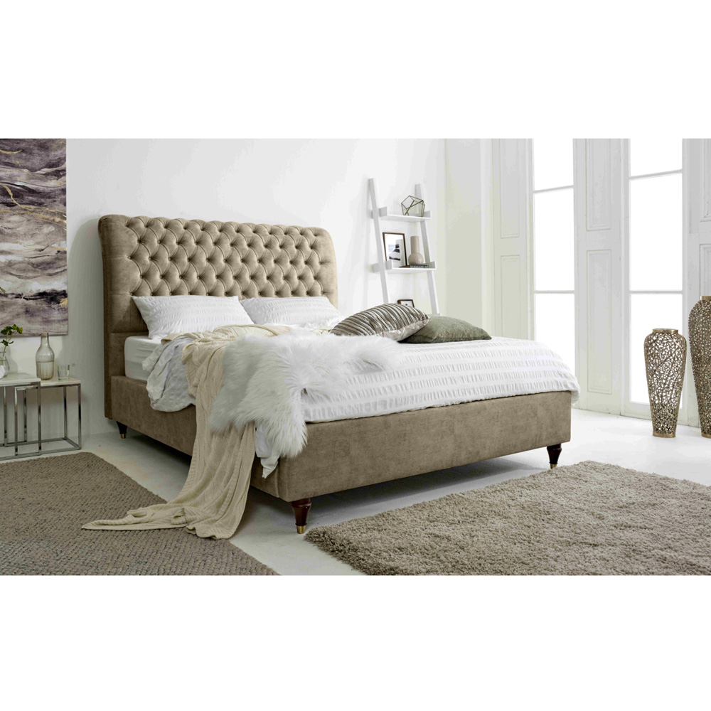 Eleganza Alisyn Small Double Mink Marble Fabric Bed Frame with Sleigh Headboard Image 4