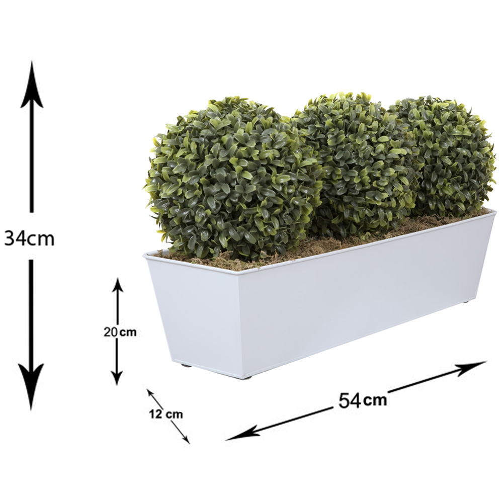 GreenBrokers Artificial Boxwood Triple Bay Ball in White Window Box 54cm Image 4