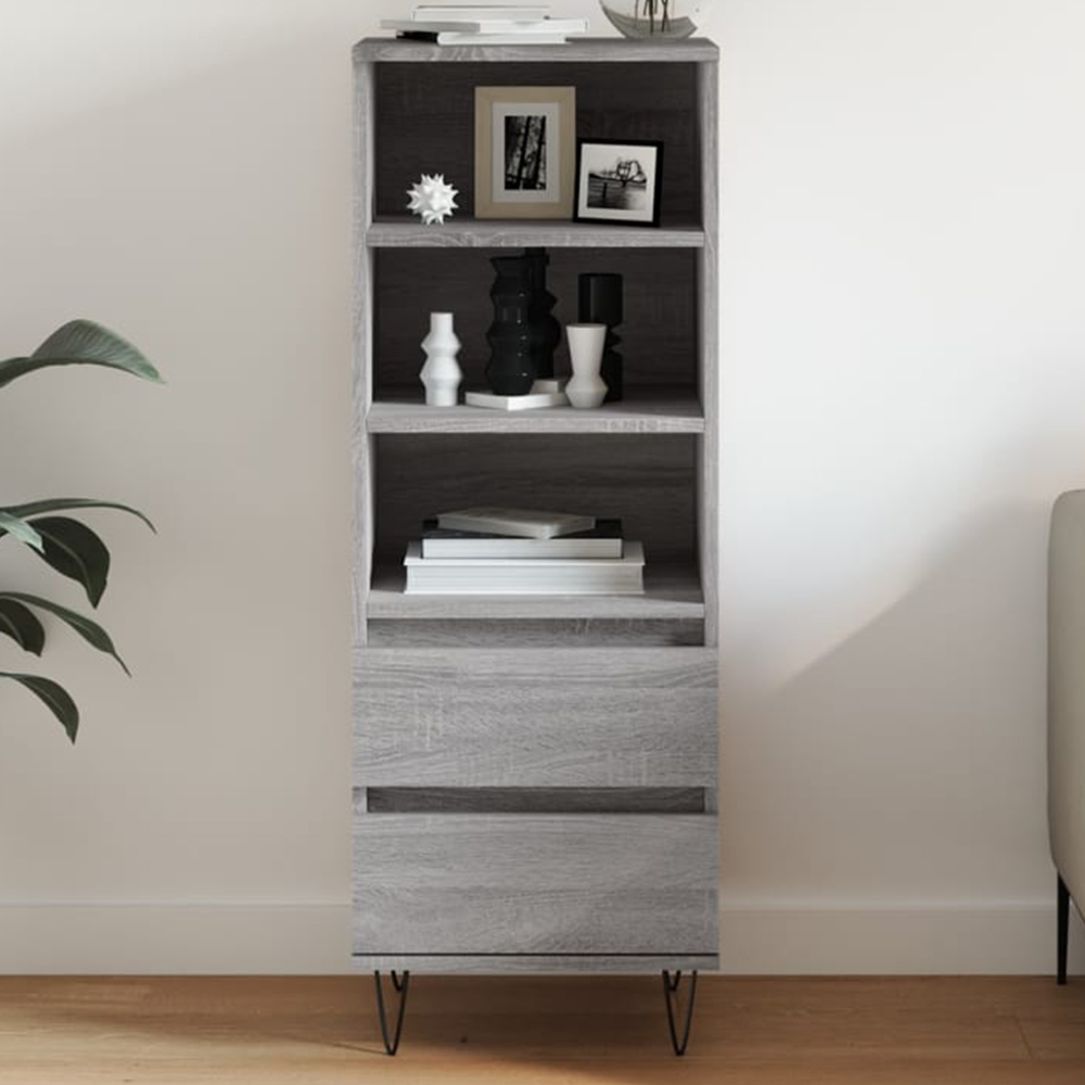 vidaXL 2 Drawer 3 Shelf Grey Sonoma Highboard Image 1