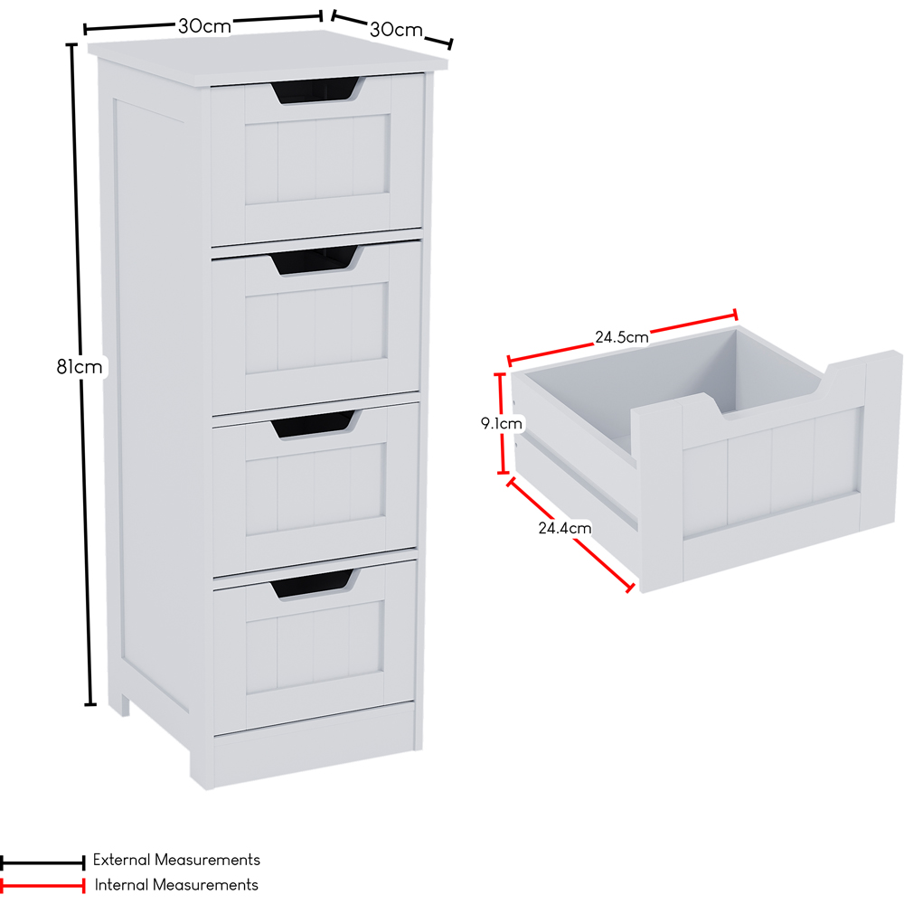 Bath Vida Priano 4 Drawer White Floor Standing Bathroom Cabinet Image 7