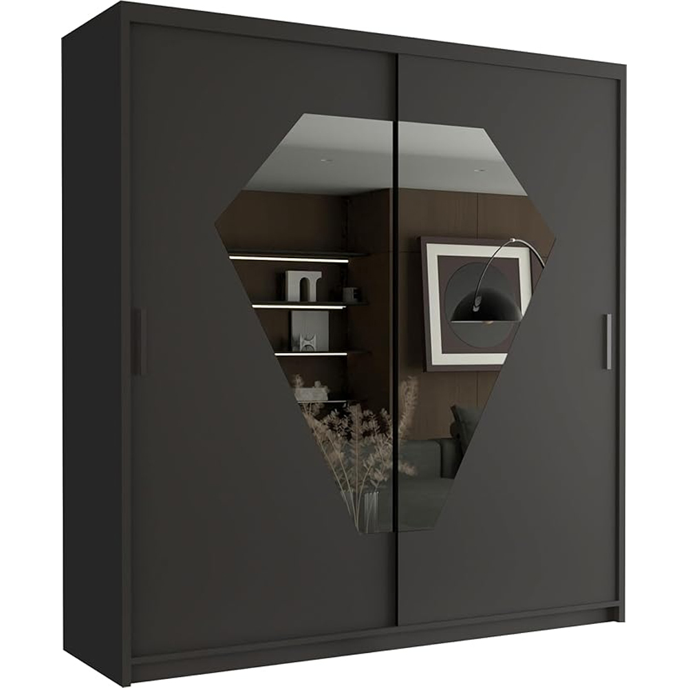 Sliding Wardrobes 4U Diamond 2 Door Grey Mirrored Wardrobe 150cm Image 2