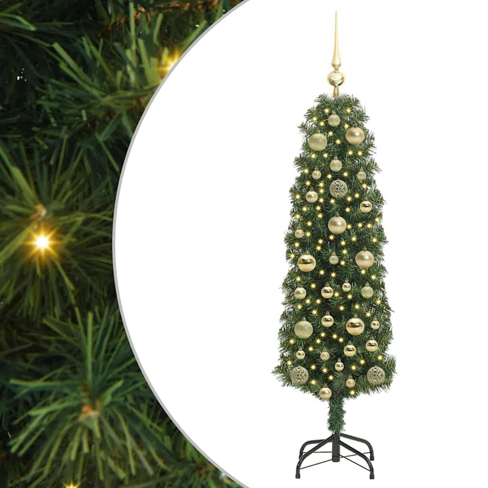 vidaXL Green Artificial Christmas Tree with Pinecones LEDs Gold Decoration Ornaments 5ft Image 2
