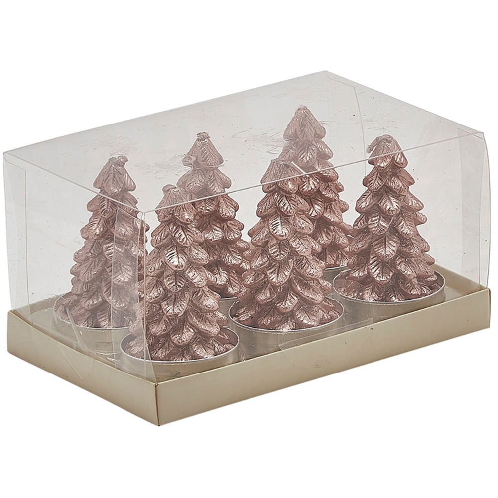 The Seasonal Gift Co. Rose Gold Christmas Tree Tealight Candle 6 Pack Image 2