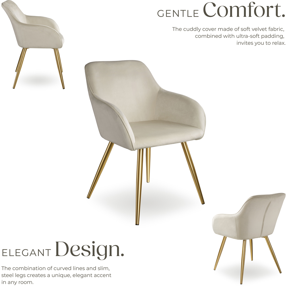 tectake Marilyn Set of 2 Cream and Gold Velvet Look Padded Accent Chairs Image 6