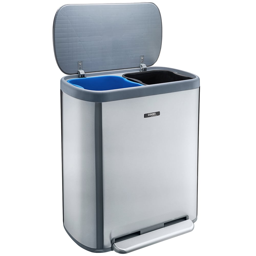 Cooks Professional Dual Recycle Silver Single Pedal Bin 60L Image 4