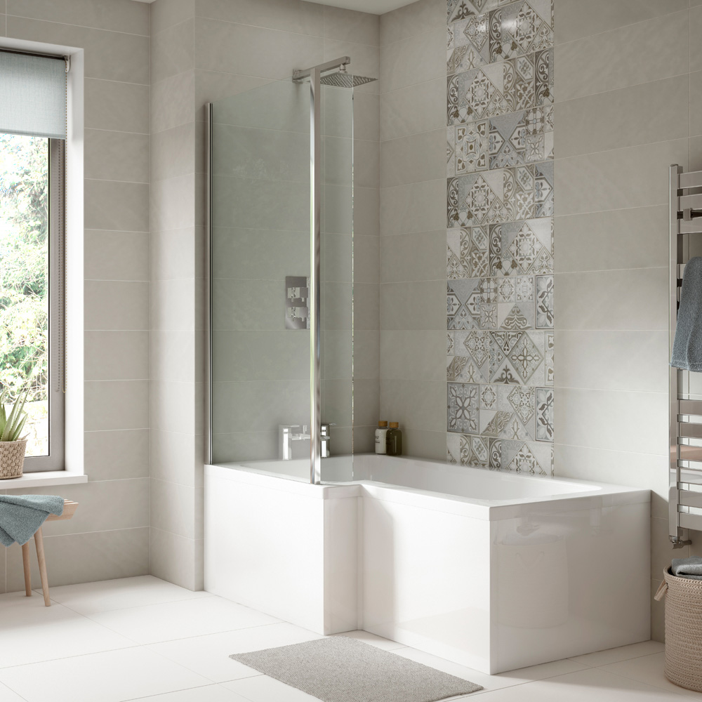 nuie White Left Hand Square Shower Bath Set 1500mm Image 2