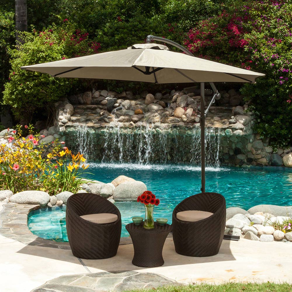 Living and Home Taupe Garden Cantilever Parasol with Cross Base 3m Image 6