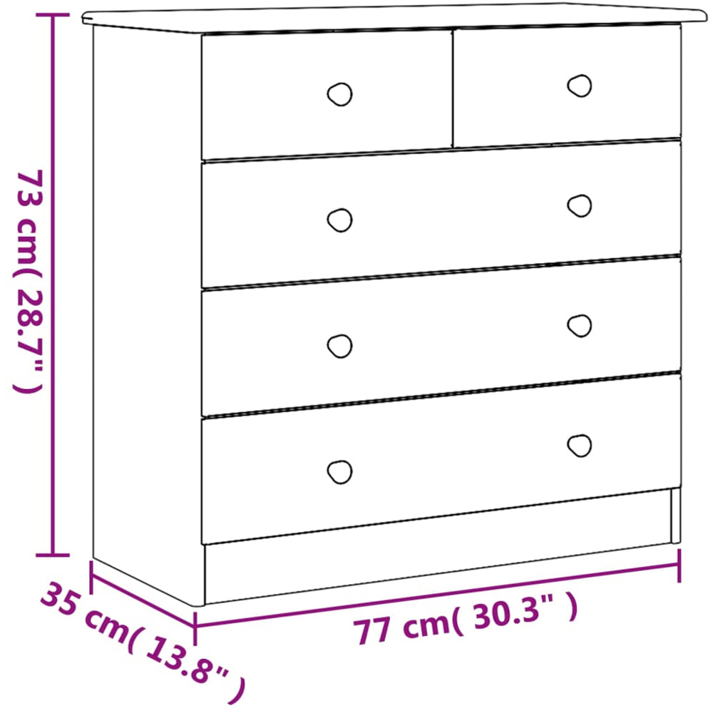 vidaXL Alta 5 Drawer White Solid Pine Wood Chest of Drawers Image 9