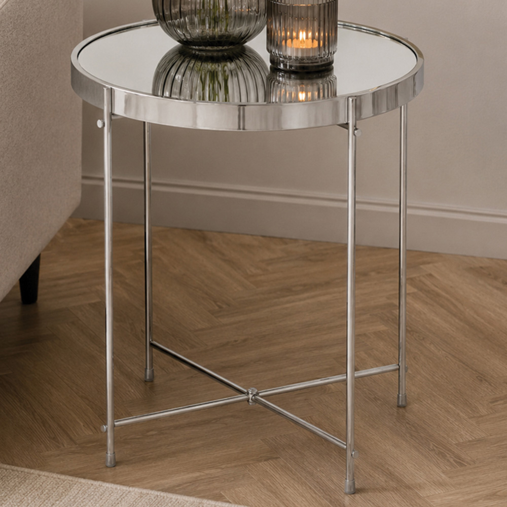 Premier Housewares Allure Silver Round Side Table with Mirrored Top Image 1