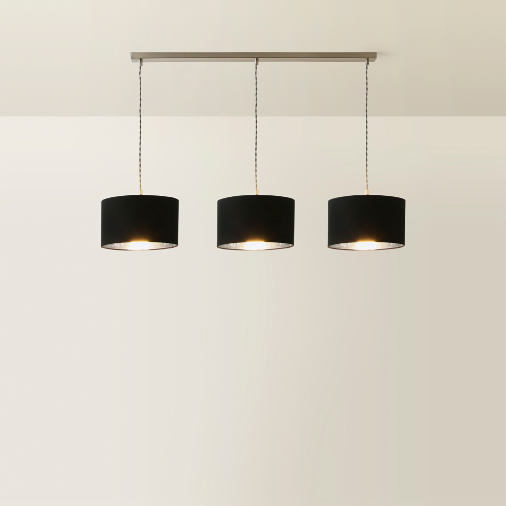 ValueLights Reni Black and Chrome Drum Shade 3 Drop Bar Chrome Diner LED Ceiling Light Image 5