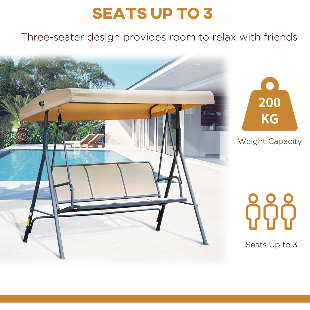 Outsunny 3 Seater Beige Swing Chair with Canopy Image 7