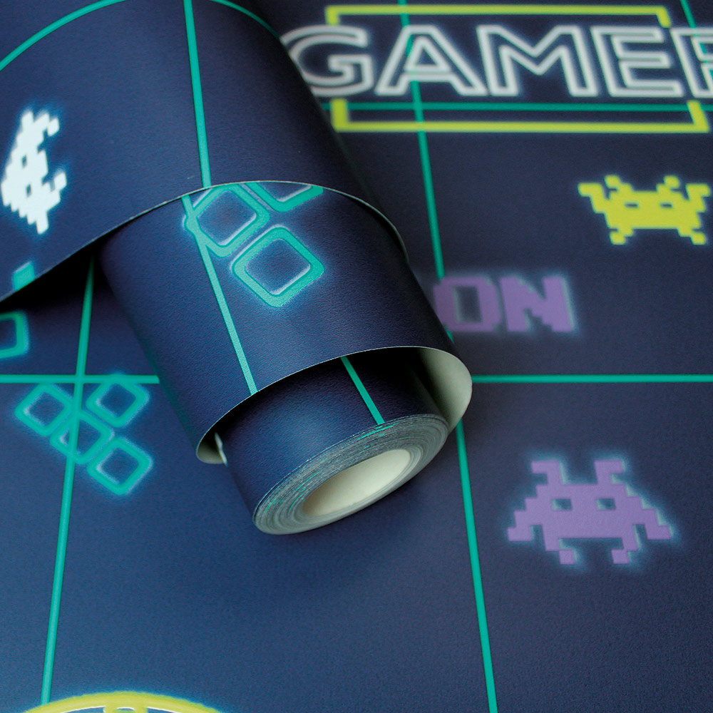 Holden Decor Gamer Navy Neon Yellow Wallpaper Image 2