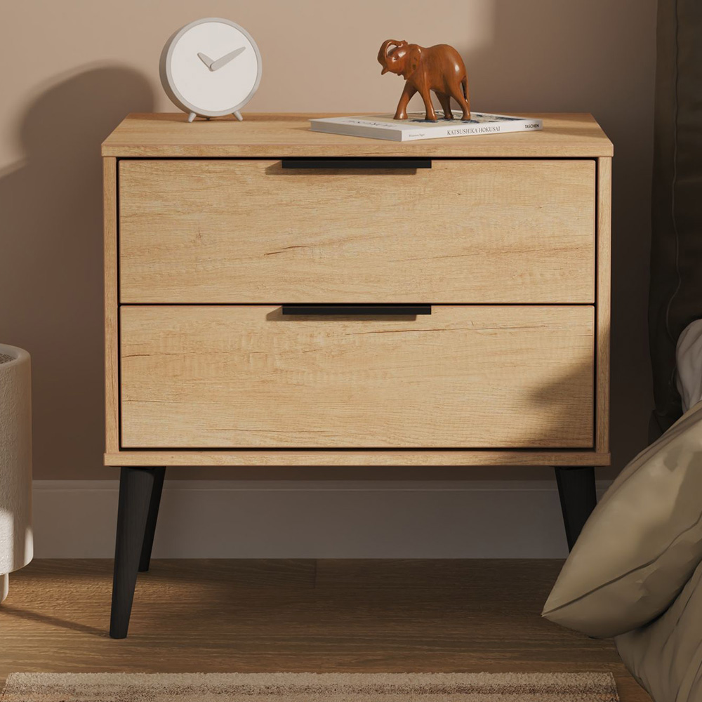 Crowndale Hong Kong 2 Drawer Nebraska Oak Side Table Ready Assembled Image 1