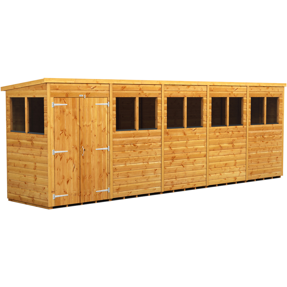 Power Sheds 20 x 4ft Double Door Pent Wooden Shed with Window Image 1