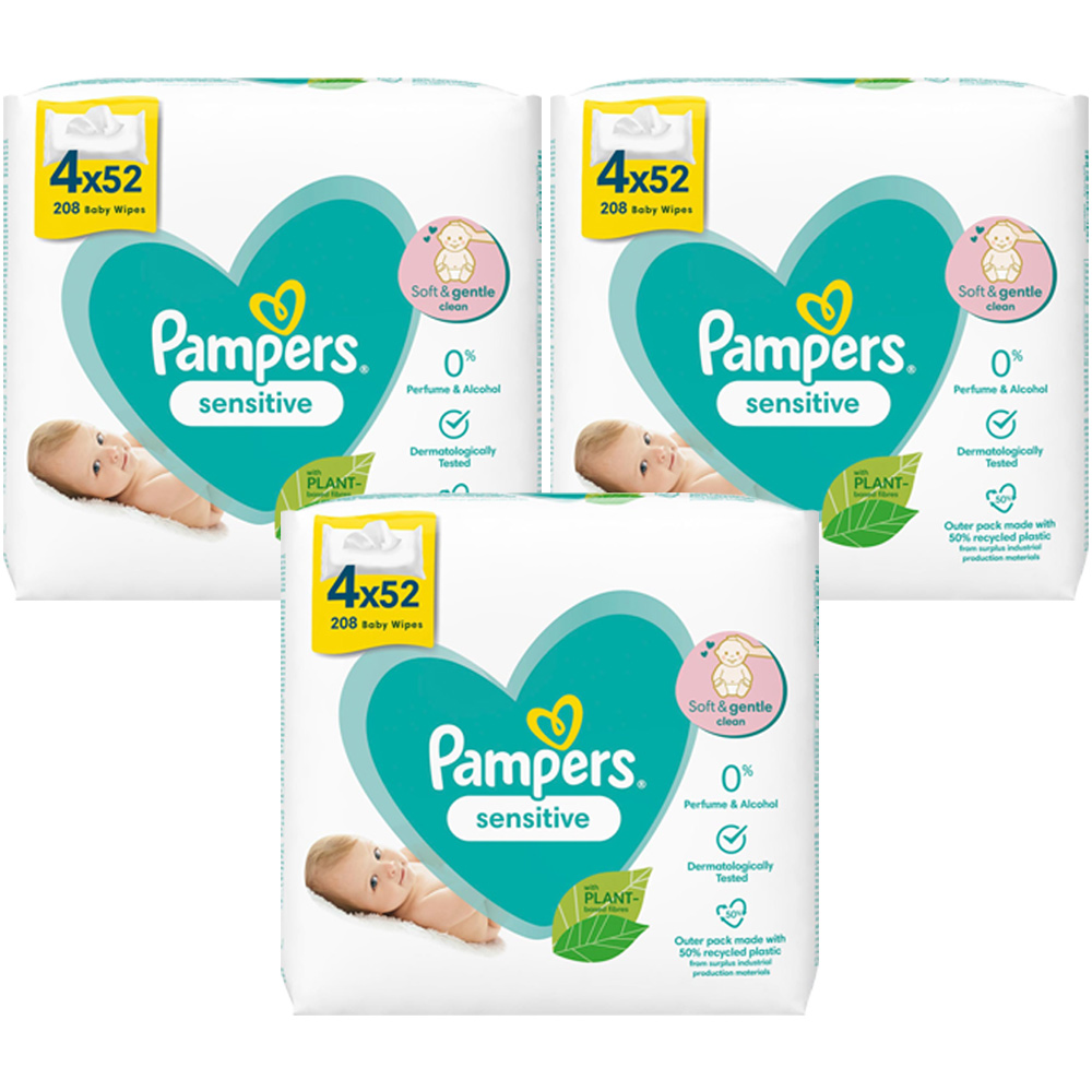 Pampers Sensitive Fragrance Free Wipes 208 Pack Case of 3 Image 1