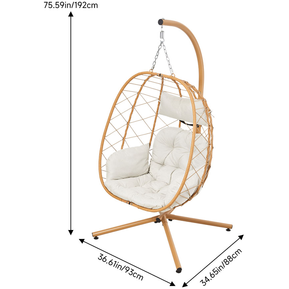 Living and Home Beige and Yellow Adjustable Swing Hanging Egg Chair with Headrest and Cushions Image 9