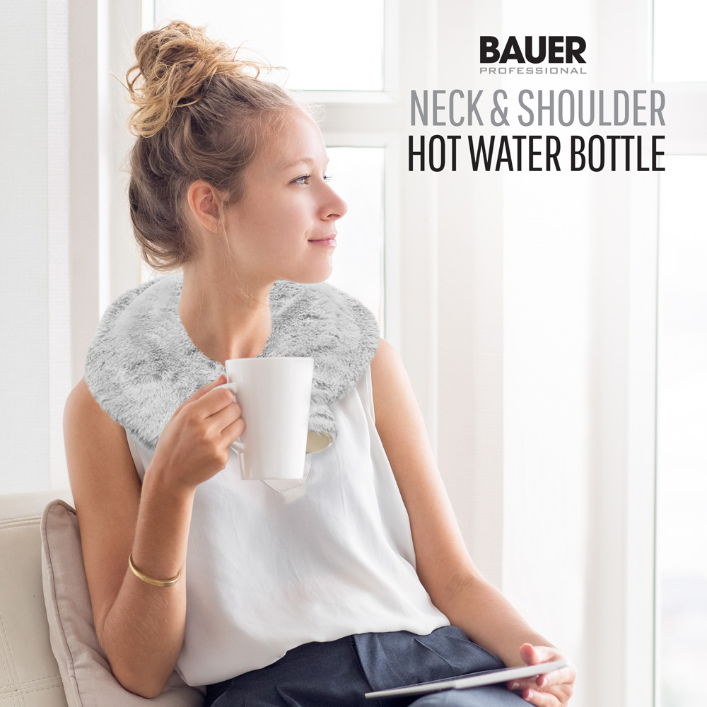 Bauer Professional Light Grey Soft Faux Fur Fleece Neck and Shoulder Hot Water Bottle Image 5