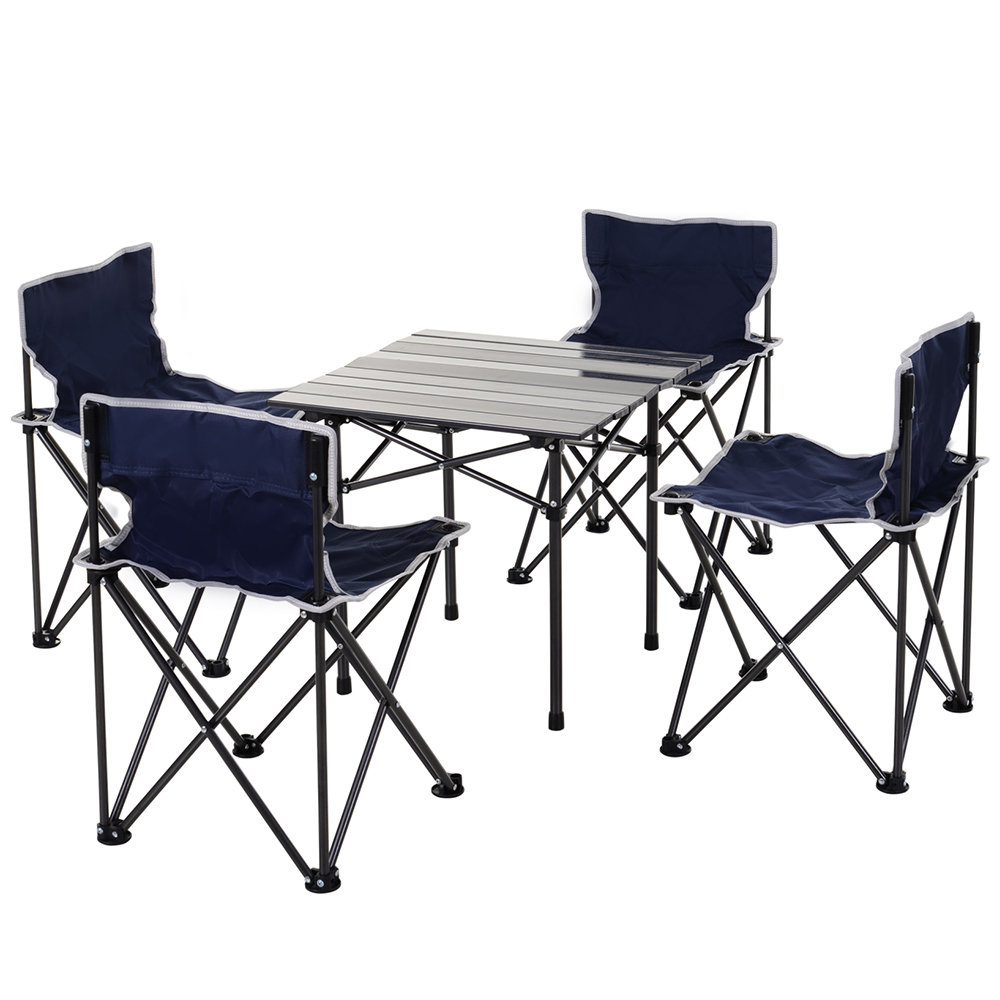 Outsunny 5 Piece Folding Camping Table and Chair Set Blue Image 1