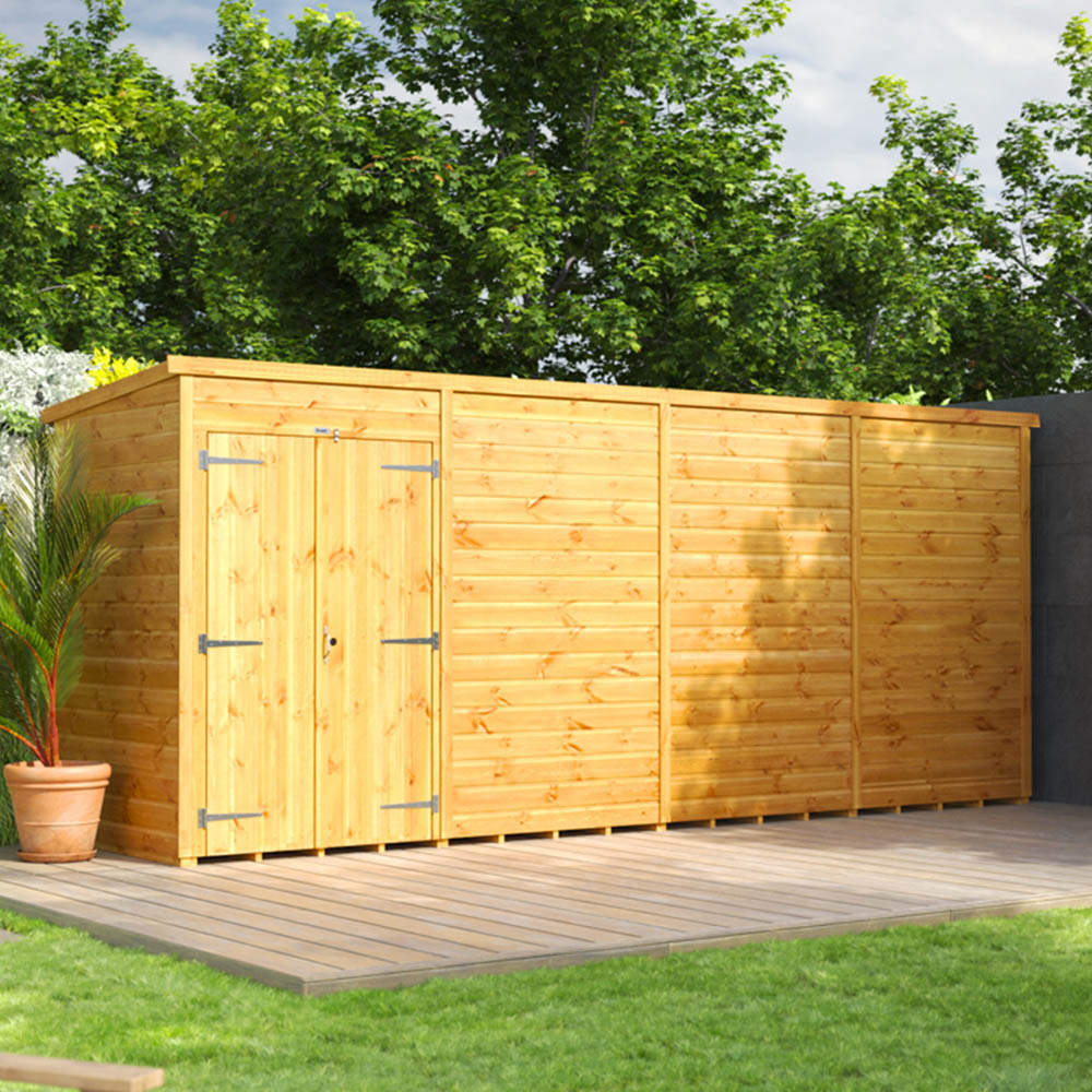 Power Sheds 16 x 4ft Double Door Pent Wooden Shed Image 2