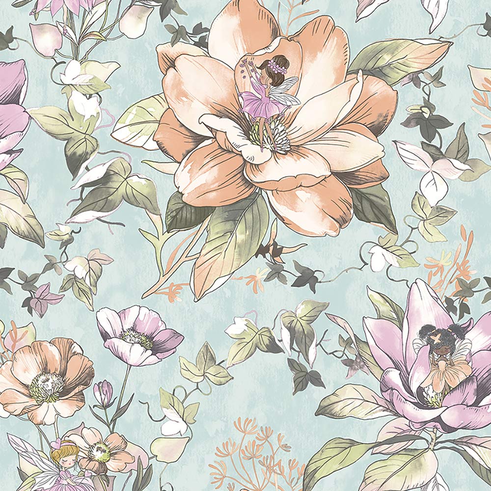 Holden Decor Floral Fairies Teal Wallpaper Image 1