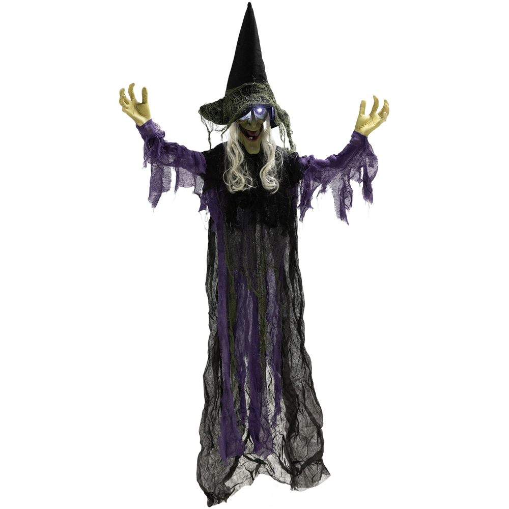 Outsunny Voice Activated Animatronics Purple Hanging Witch Halloween Decoration 6ft Image 1