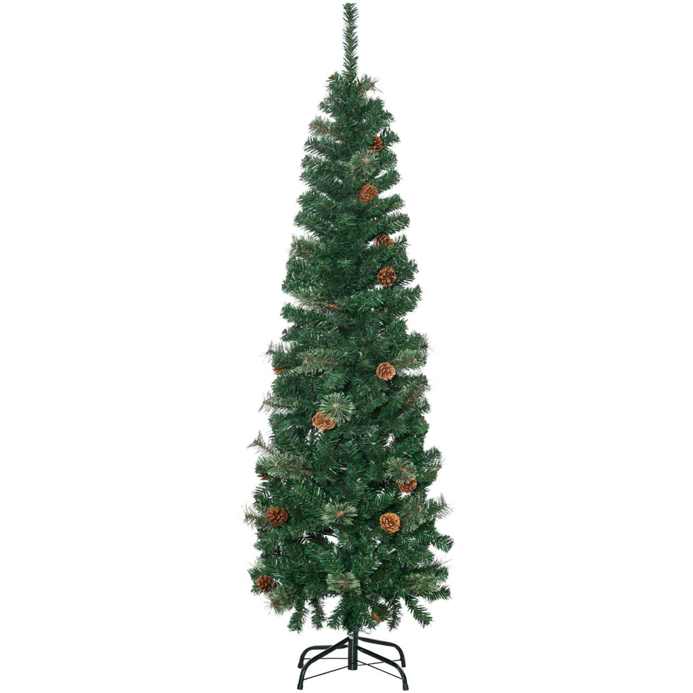 Everglow Pencil Slim Green Artificial Christmas Tree with 21 Pine Cones 5.5ft Image 1