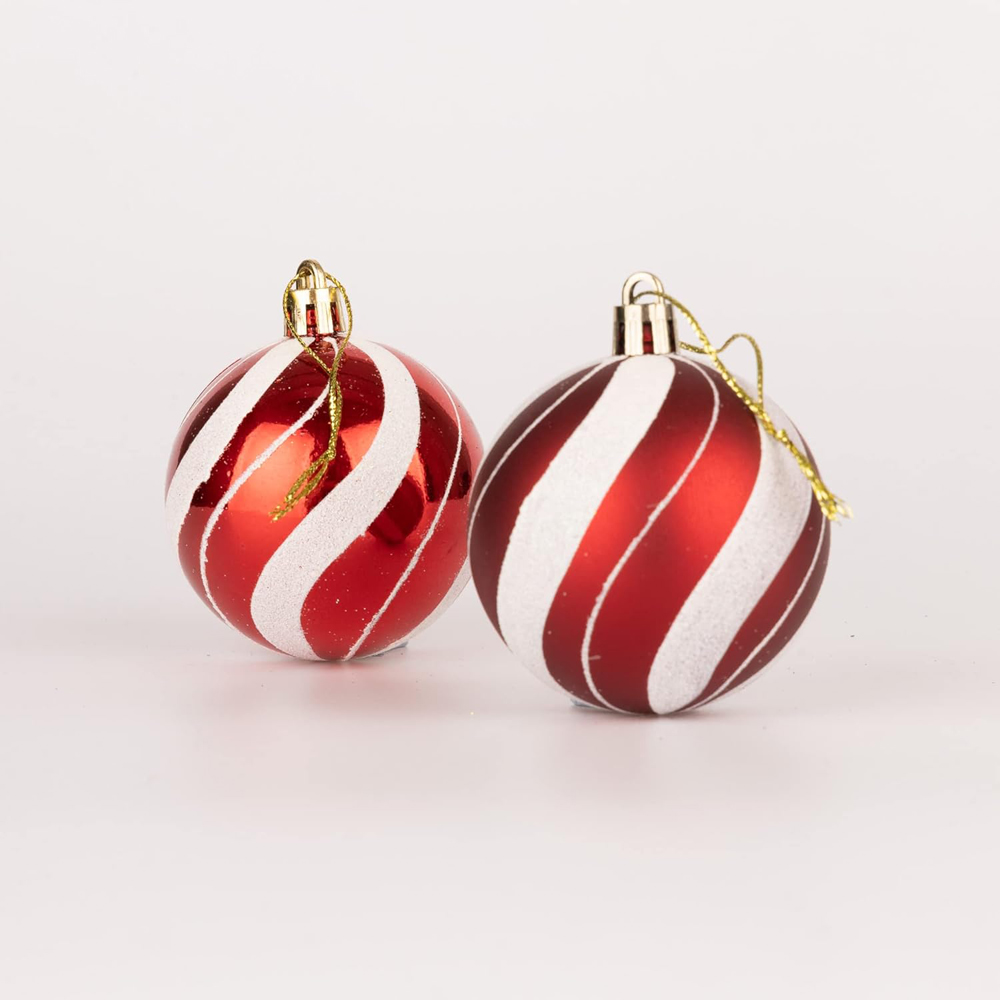 Shatchi Red and White 5cm Candy Strips Shatterproof Bauble 12 Pack Image 4