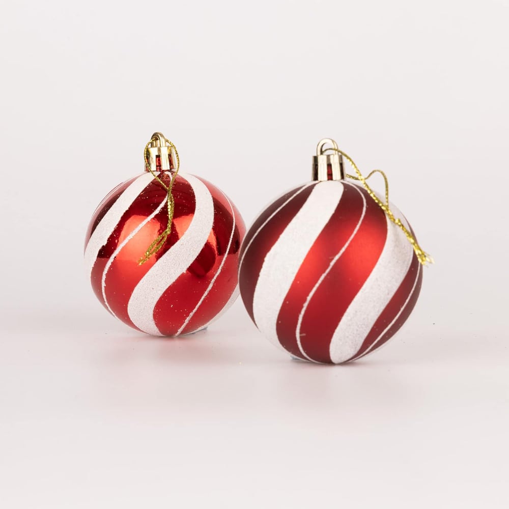 Shatchi 6cm Red and White Candy Strip Shatterproof Christmas Bauble 6 Pack Image 3