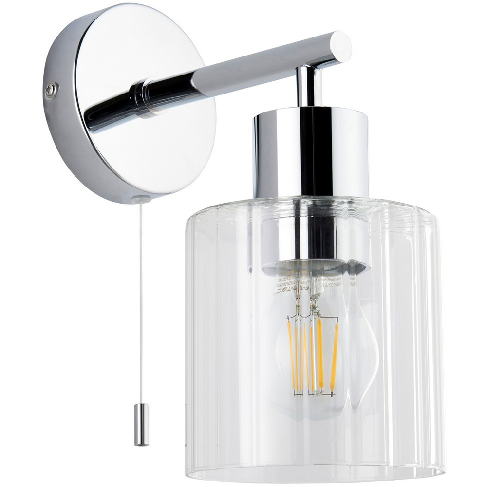 Merano Lucca Ribbed Glass Chrome Plate Bathroom Wall Light Image 1