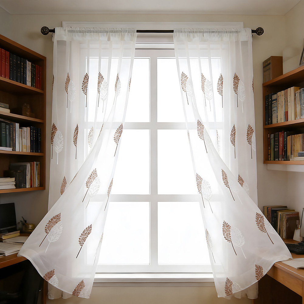 Living and Home Semi-Sheer Embroidered Leaf Curtains 130 x 160cm Image 7