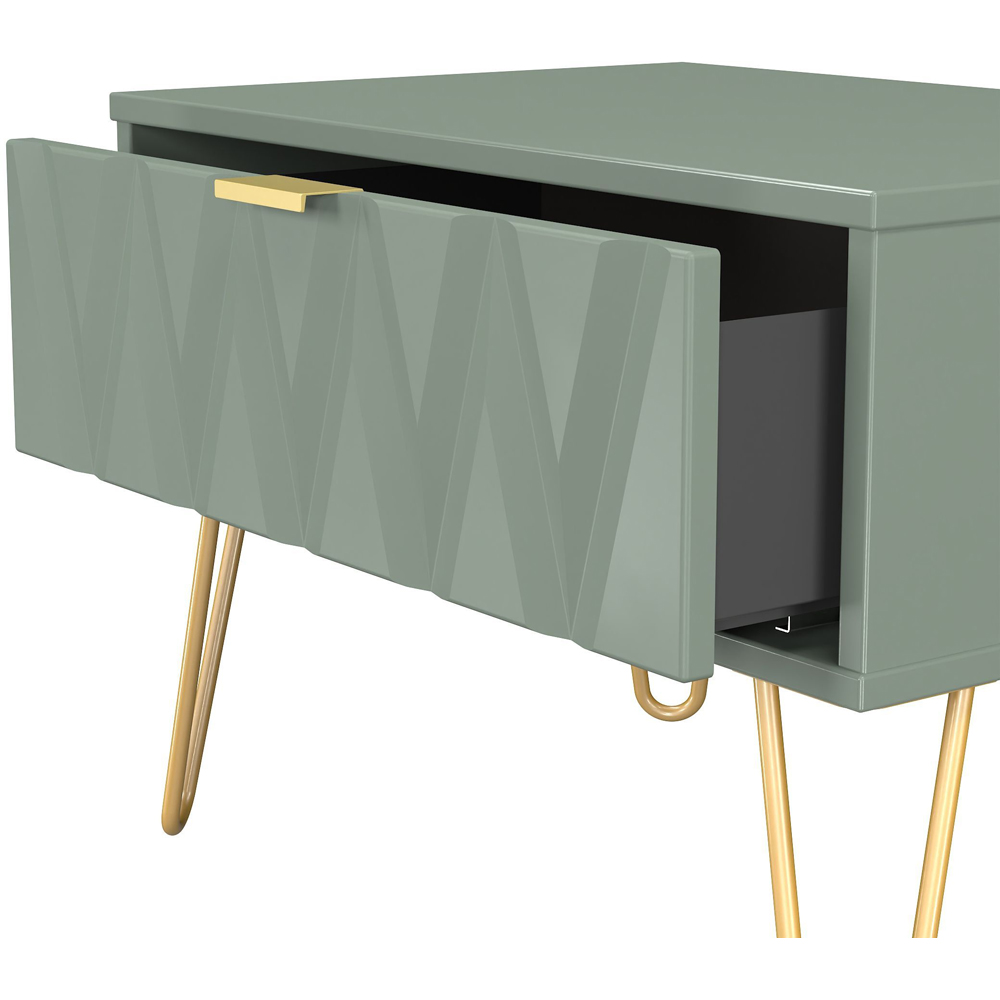 Crowndale Diamond Single Drawer Reed Green Wide Side Table Ready Assembled Image 6