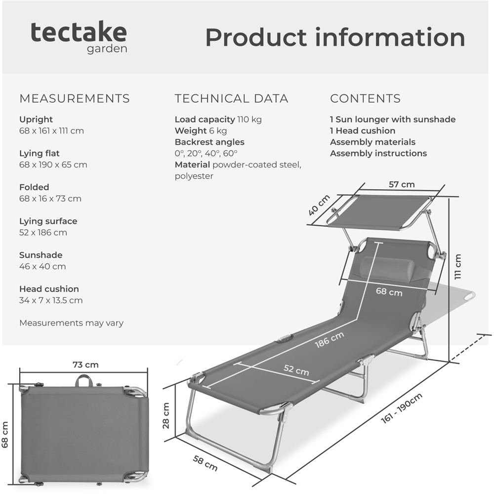 tectake Grey Chloa Foldable Sun Lounger Image 9