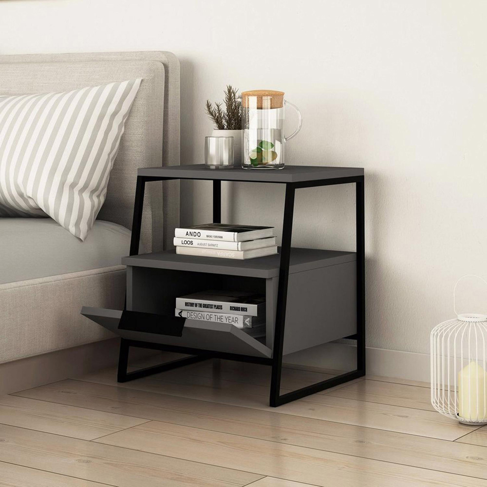 FWStyle Pal Single Door Anthracite Bedside Table Image 3