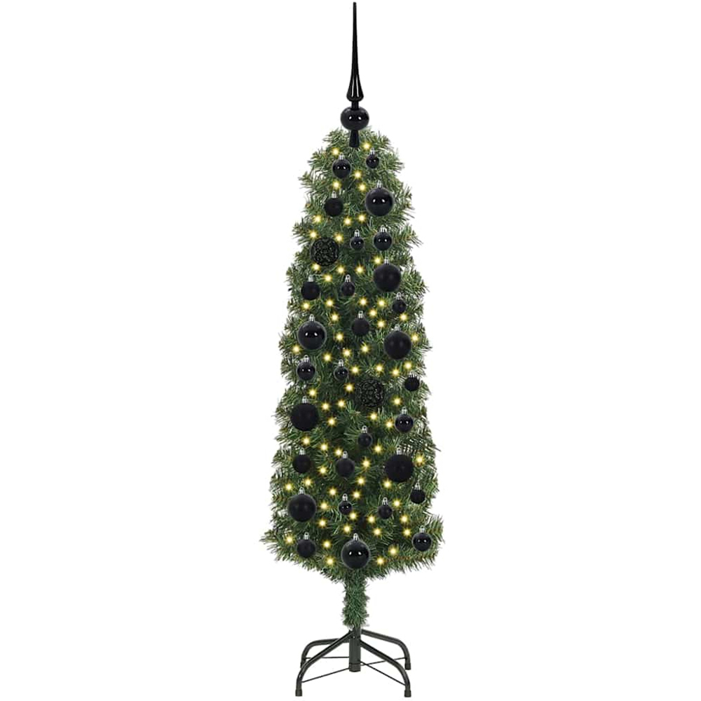 vidaXL Green Artificial Christmas Tree with Pinecones LEDs Black Decoration Ornaments 4ft Image 1
